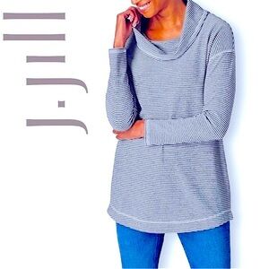 J. Jill Blue Gray and White Striped Textured Cowl Neck Tunic Size Large